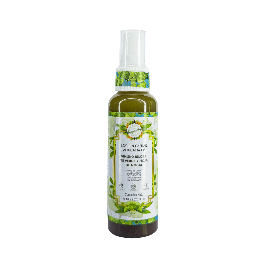 Loción Capilar Anticaída de Gingko Biloba, Té Verde y Hoja de Nogal